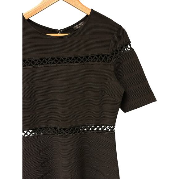 Topshop Dress Women’s 8 Black Openwork A-Line Short Sleeve Zipper Mini Dress - Picture 8 of 10